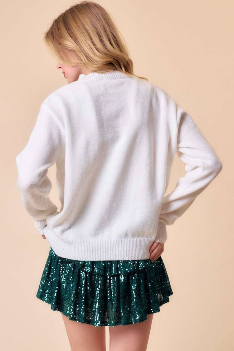 Color Stone Trim Formal Sweater