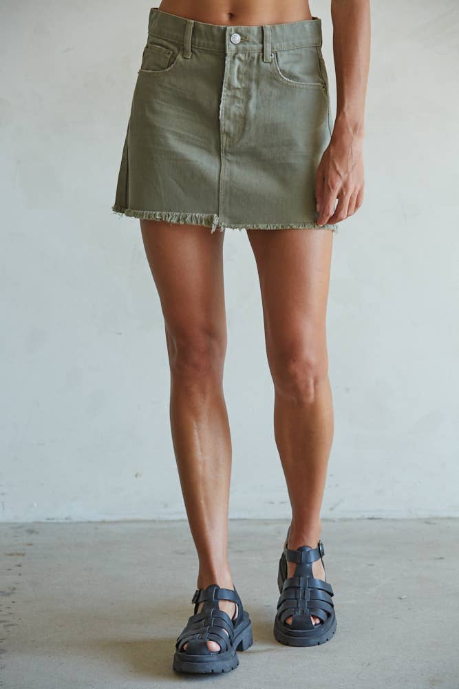 BWoven Cotton Denim Fray Detail Mini Skirt