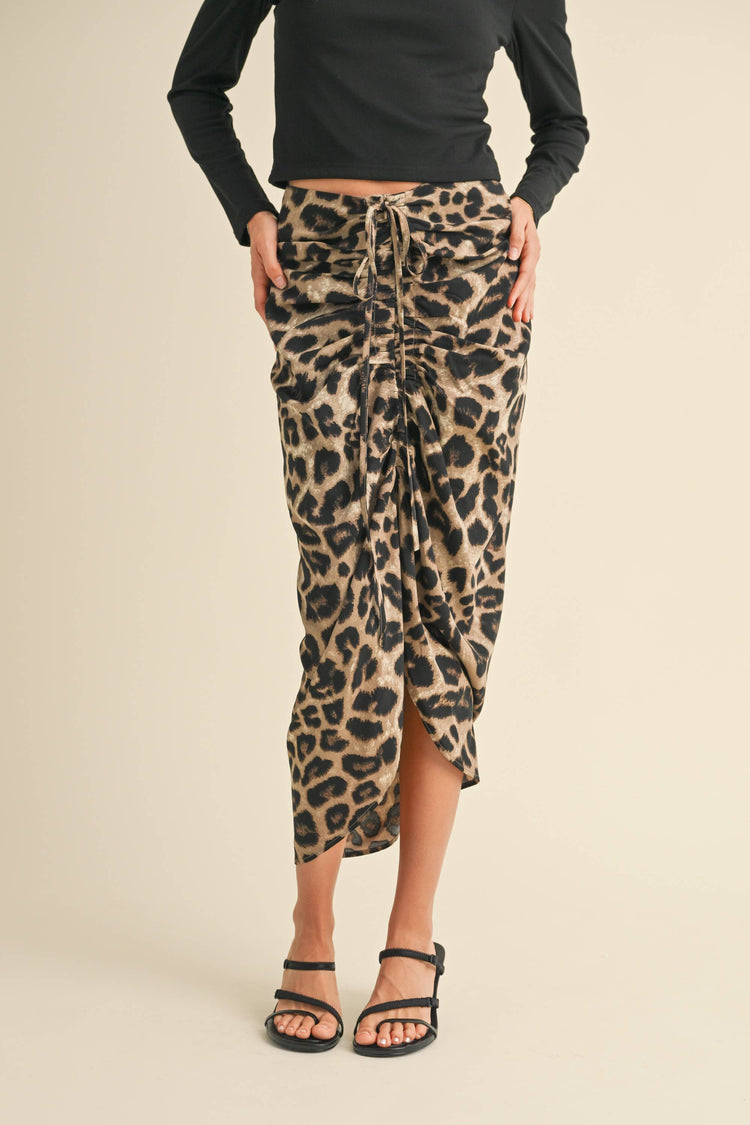 LEOPARD PRINT RUCHING DETAIL SKIRT