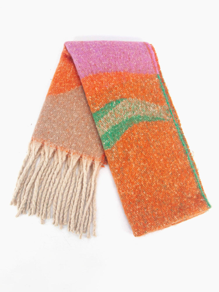 Camden Heavyweight Scarf - Orange/Green, Wave Colour Block