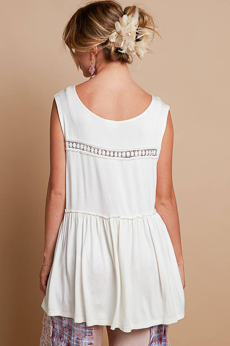 Sleeveless loose fit v-neck babydoll casual knit top