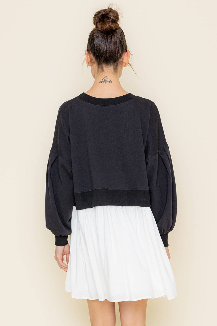 Comfy Round Neck Drop Shoulder Crop Mini Dress