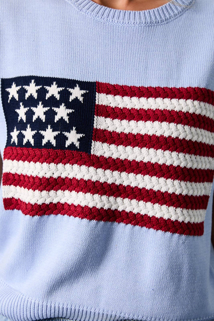 ROUND NECK WIDE SHOULDER USA FLAG SWEATER