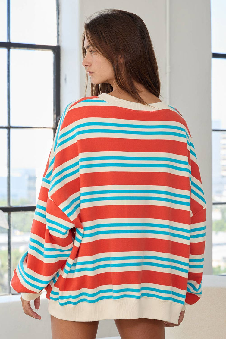 Striped Terry Oversized Sweatshirt Top