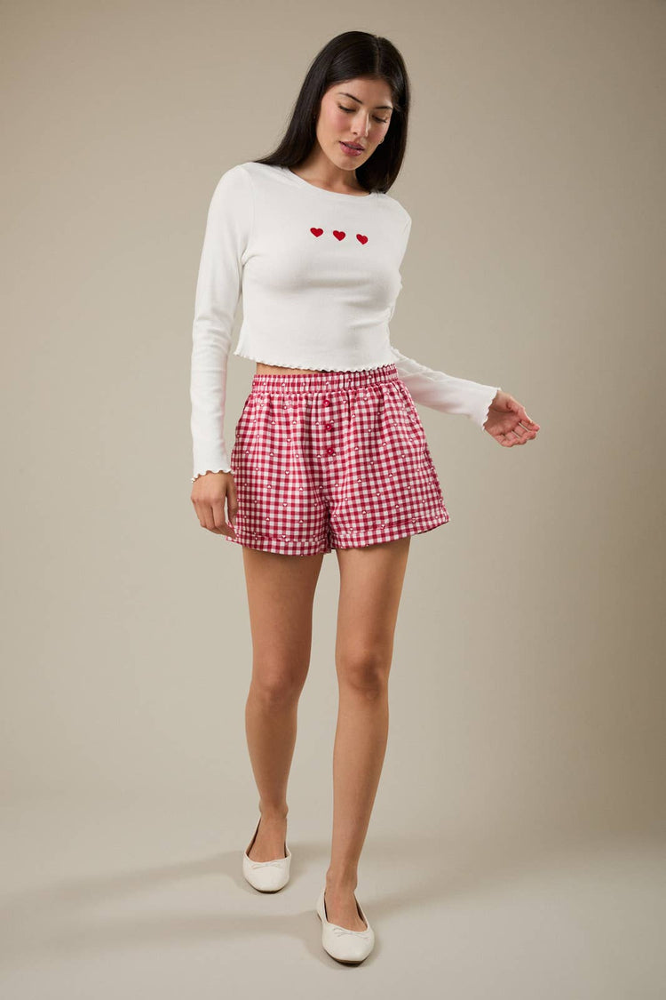 HEART & GINGHAM PRINT BOXER SHORTS