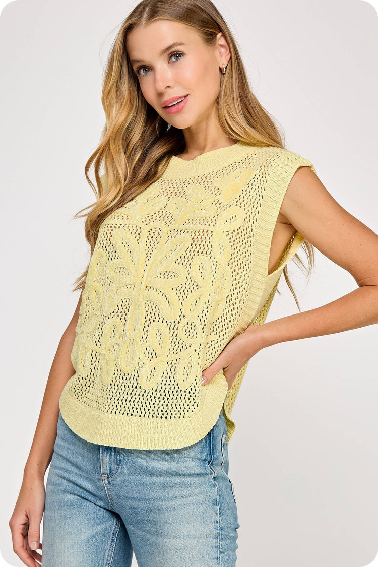 Embroidery Crochet Knit Vest Top