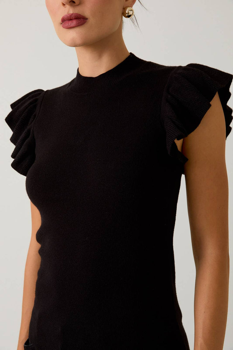 MOCK NECK RUFFLE SLEEVE KNIT TOP