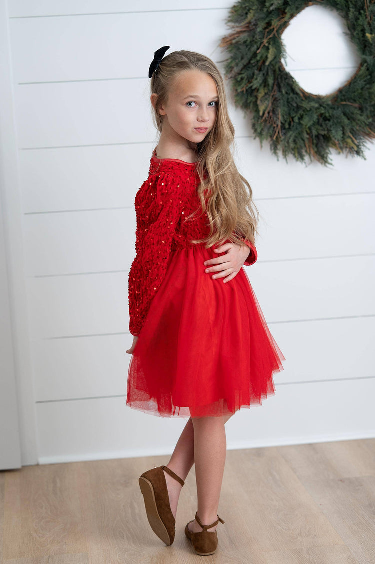 Victoria Red Sequin Fancy Sparkle Tulle Holiday Party Dress