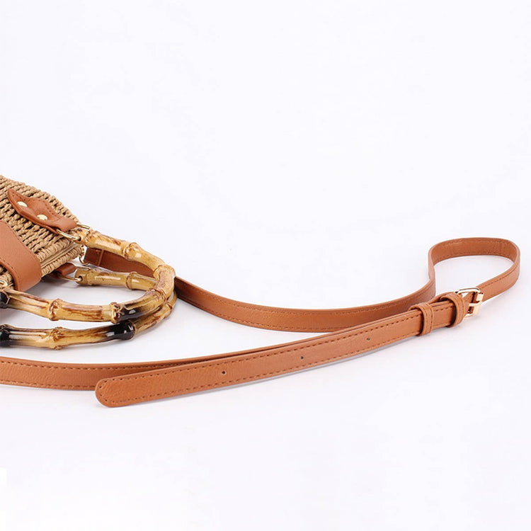 Tan Straw Beach Bag with Bamboo Handle