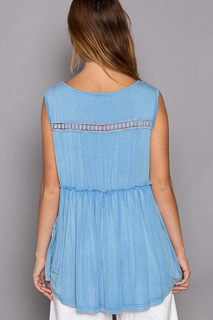 Sleeveless loose fit v-neck babydoll casual knit top