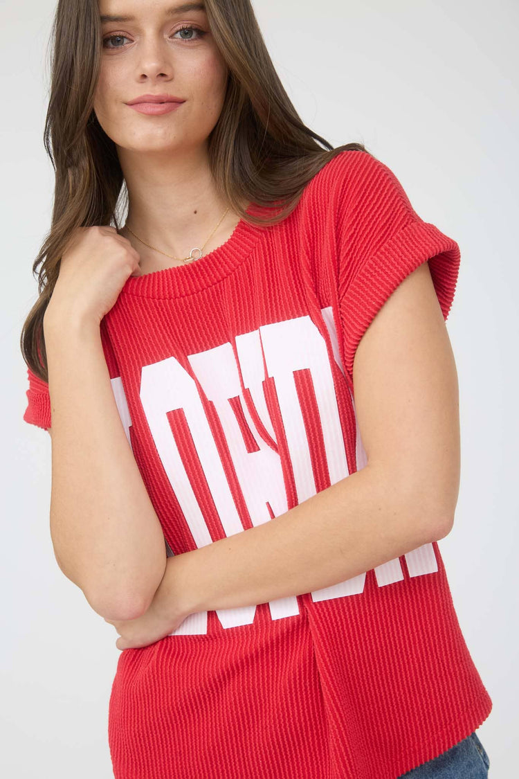 Florida Waffle Print Short Sleeve Top