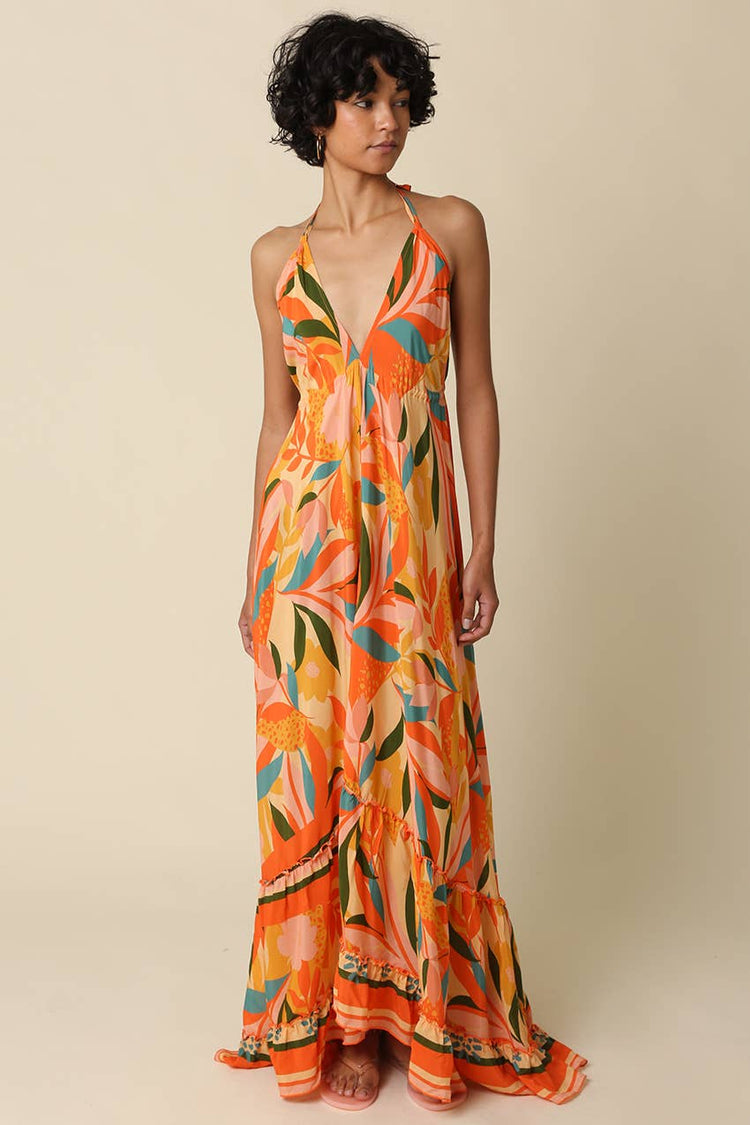 Isla Printed Halter Maxi Dress