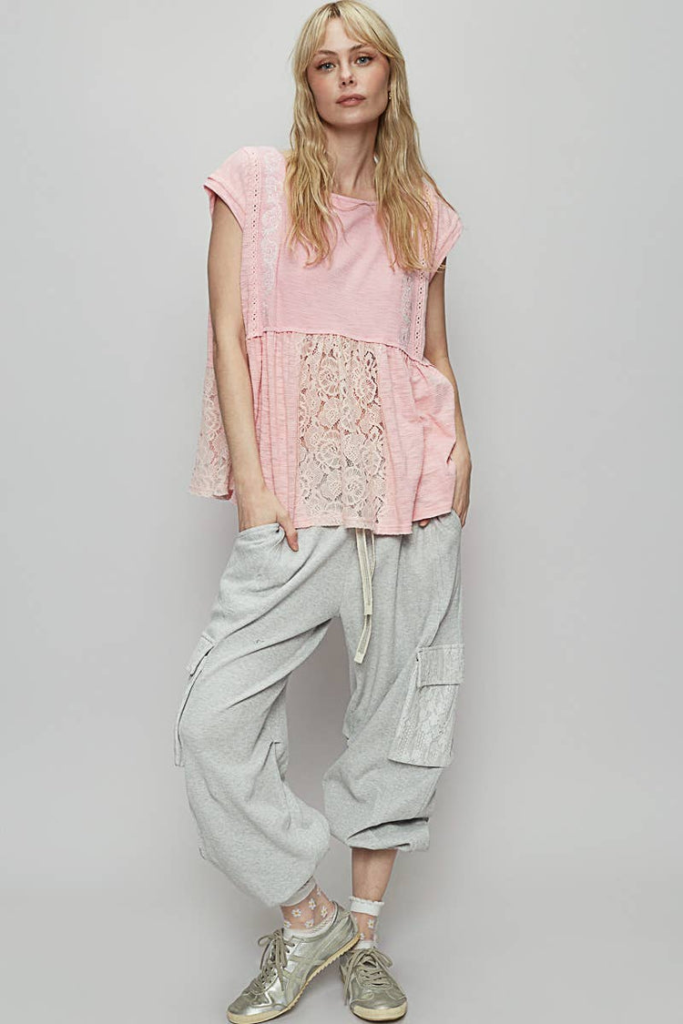 Boat neck solid embroidery textured knit top