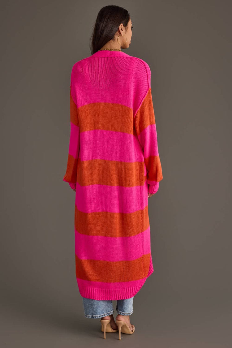 Bright Pink & Orange Striped Duster Cardigan