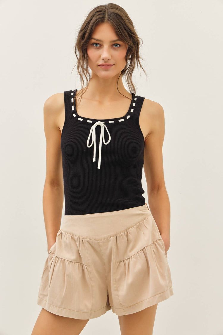 CONTRAST STITCH RIBBED SWEATER TANK TOP