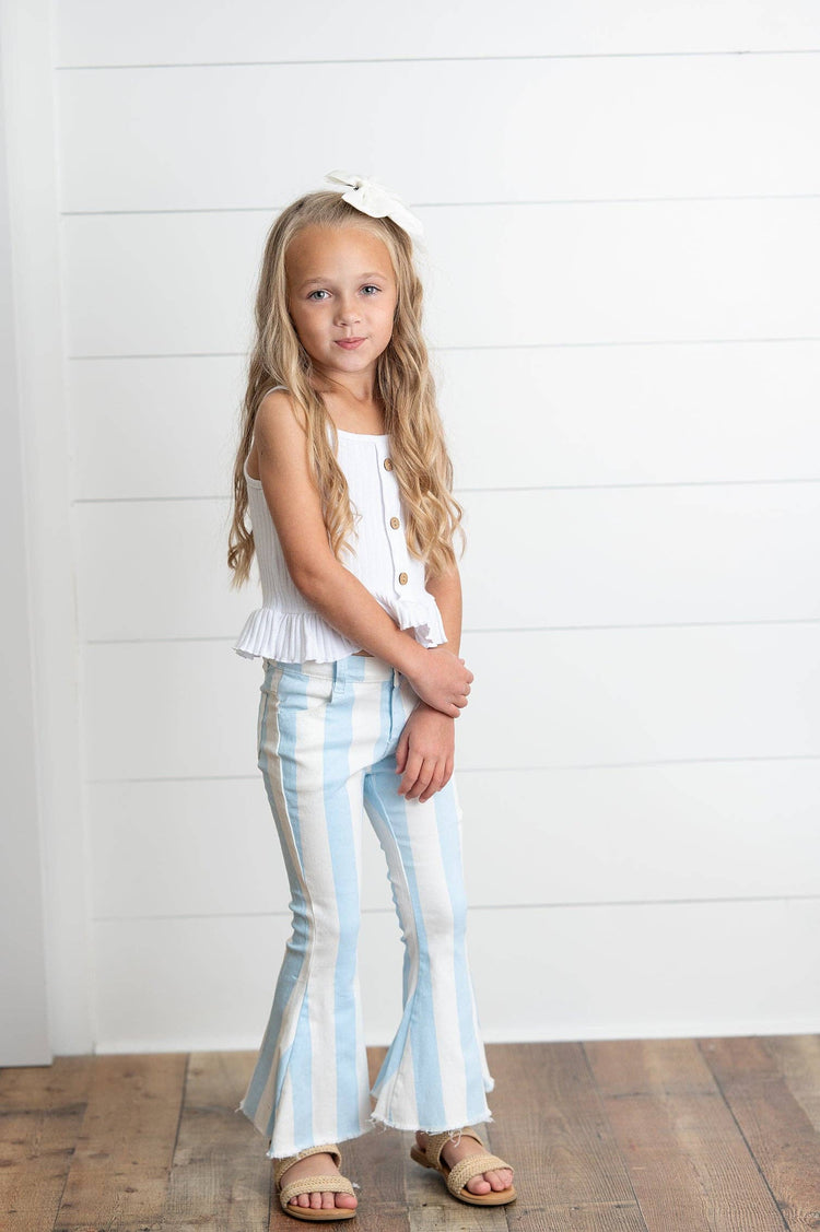 Kids Light Blue Stripe Flare Denim Jeans Pants