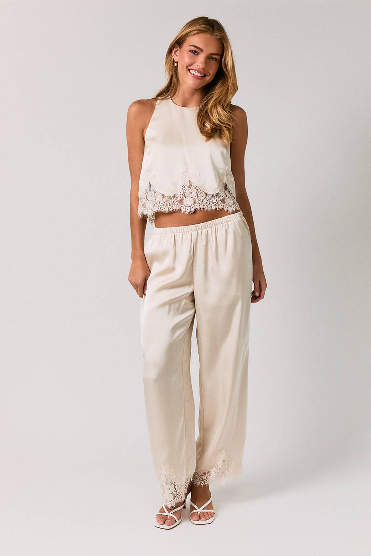 HALTER NECK LACE TRIM DETAIL SLEEVELESS TOP