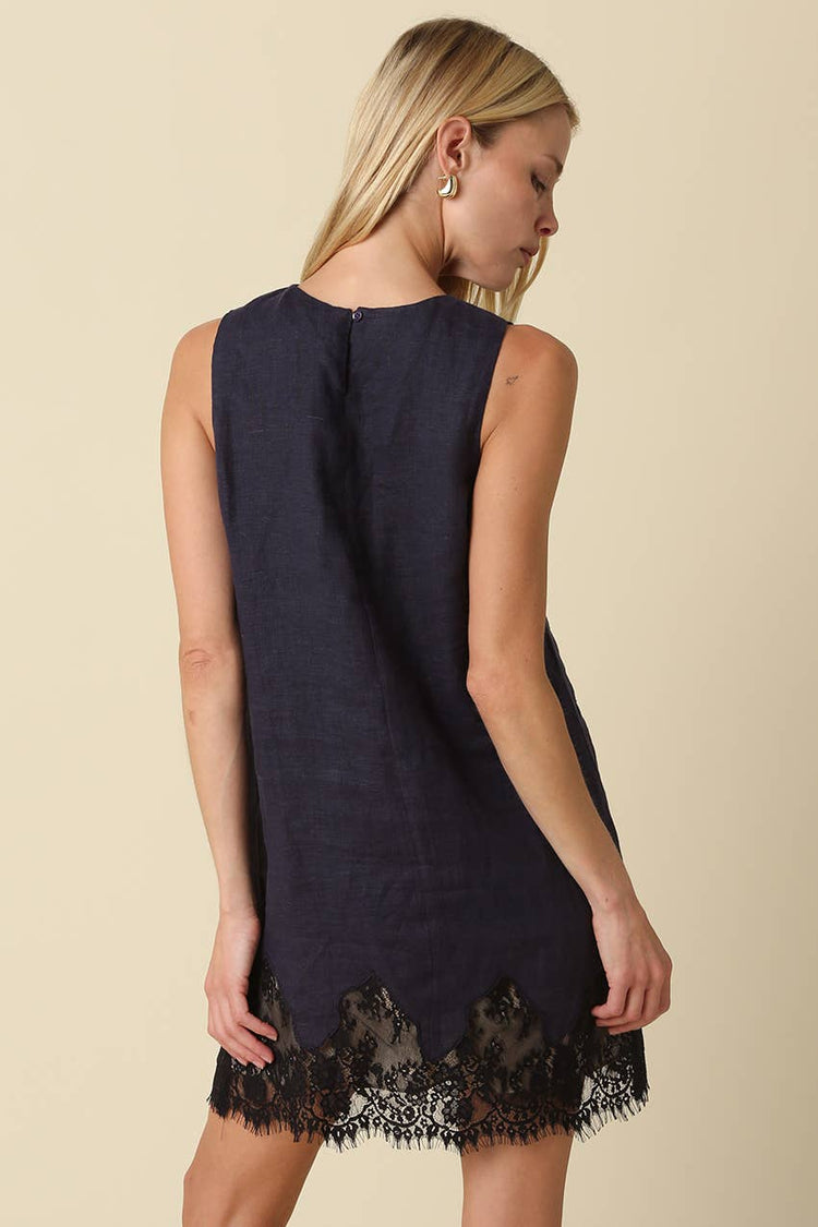 Joey Lace Hem Linen Mini Dress
