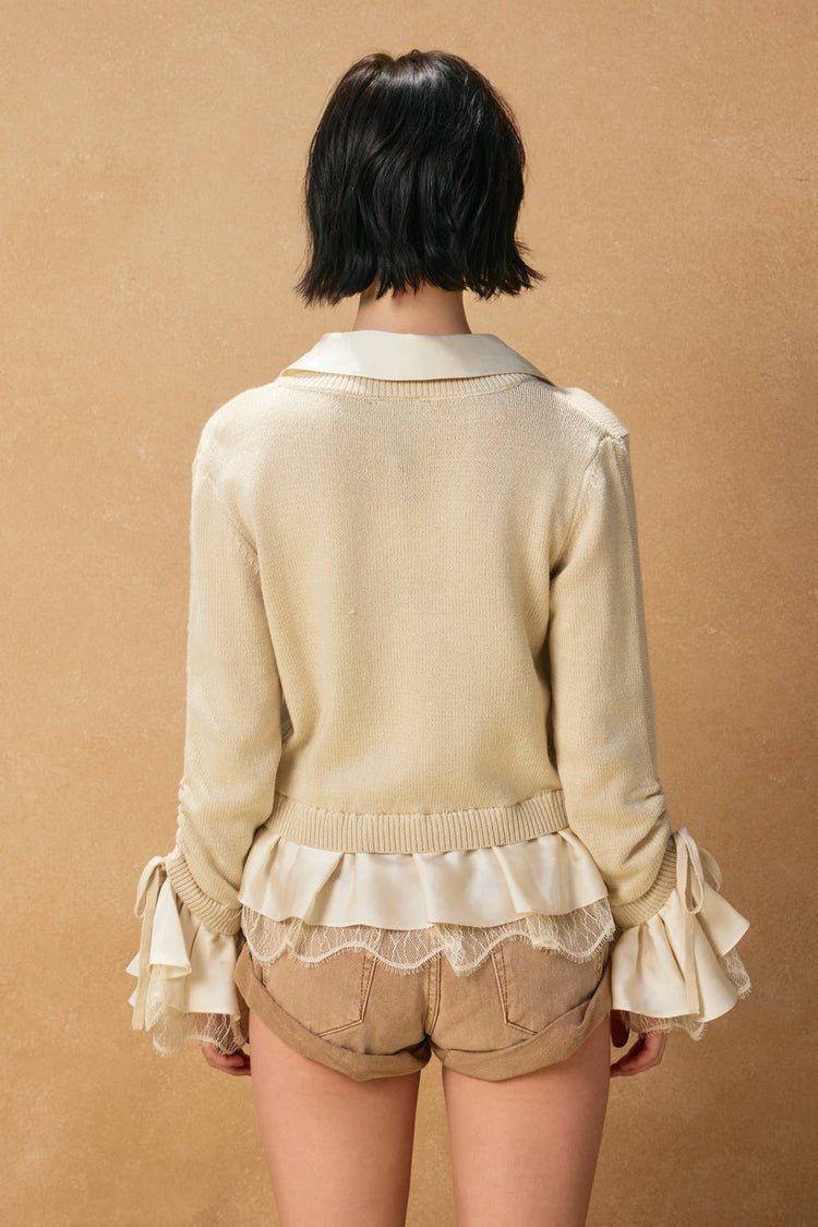 Satin Lace Shirt Insert Sweater (1)