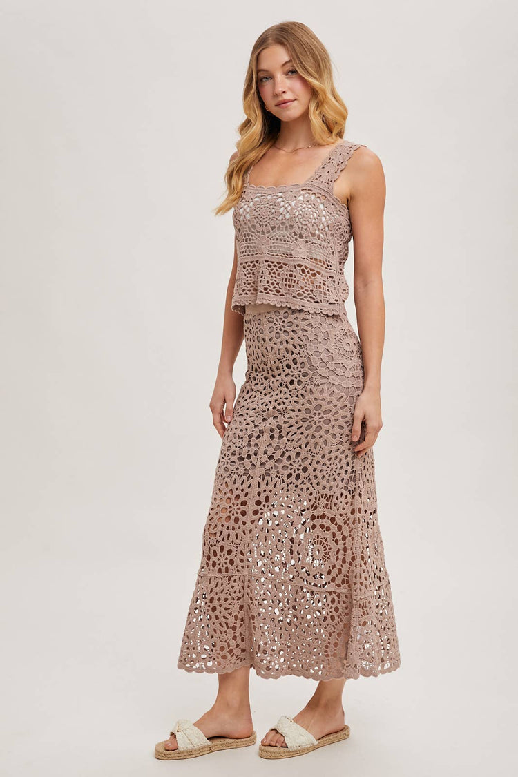 CROCHET MIDI SKIRT WITH LINING