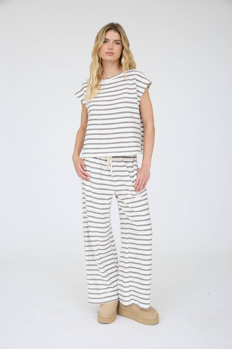 STRIPE ROUND NECK SHORT SLEEVE KNIT TOP