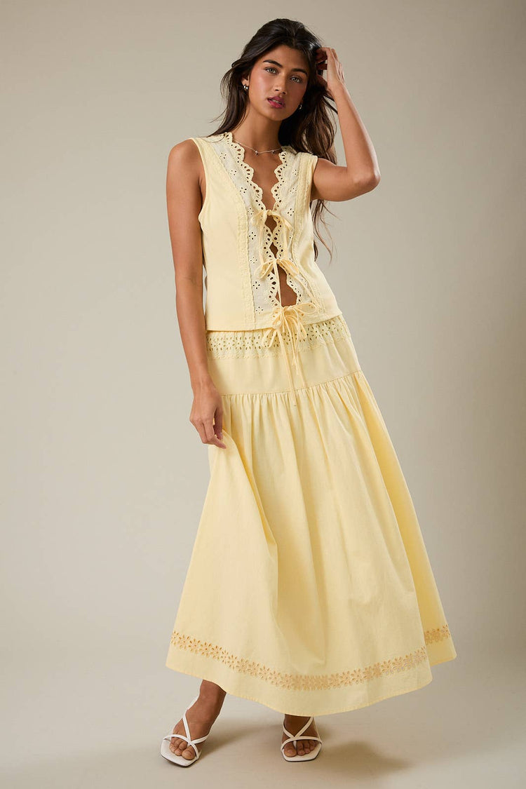 Butter Yellow Eyelet Maxi Skirt