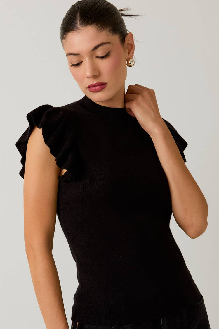MOCK NECK RUFFLE SLEEVE KNIT TOP