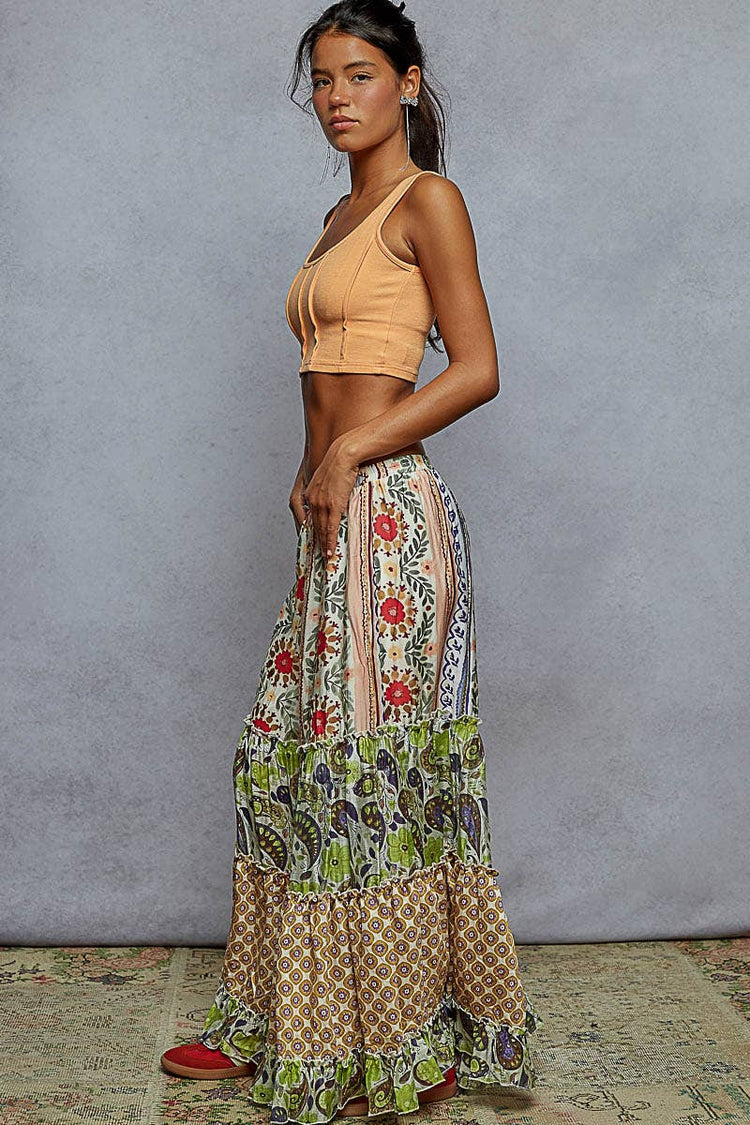 Various pattern printed woven wide fit pants