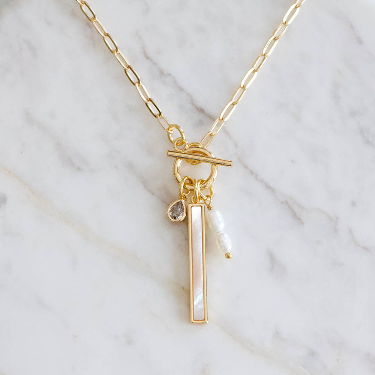 Mother of Pearl, Freshwater Pearl,Charm Toggle Necklace