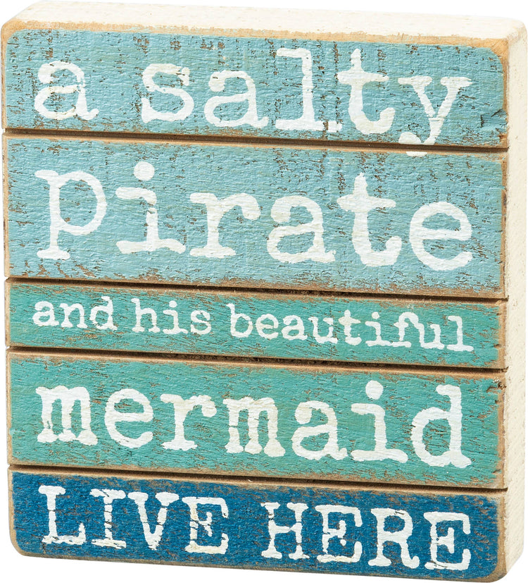 Salty Pirate And His Mermaid Slat Block Sign