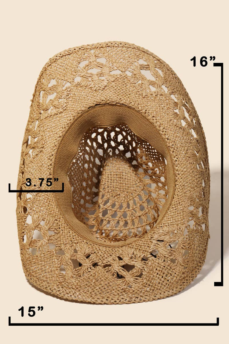 Straw Braided Beaded Strap Cowboy Hat