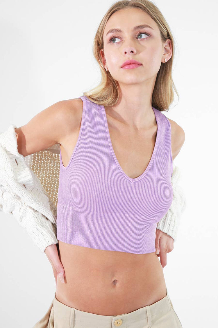 Vintage Plunge V-Neck Seamless Crop Top