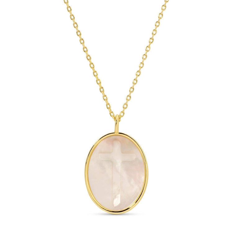 Cross Etched Shell Pendant Necklace