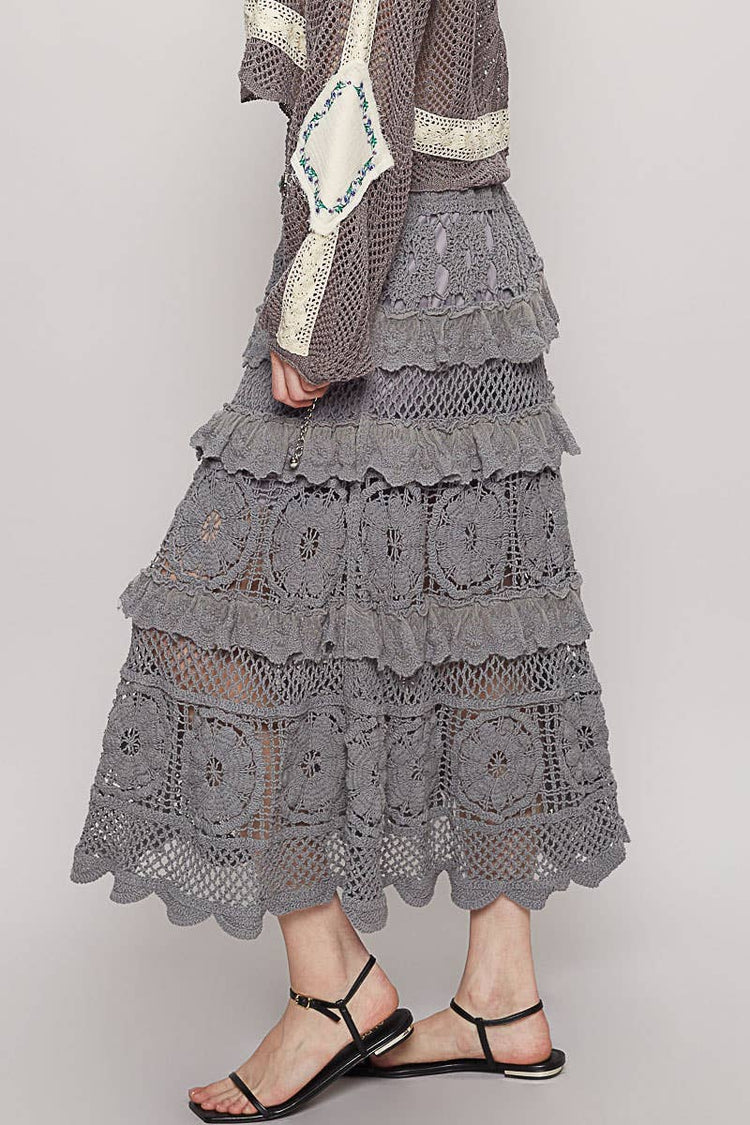 Crochet lace ruffle detail skirt