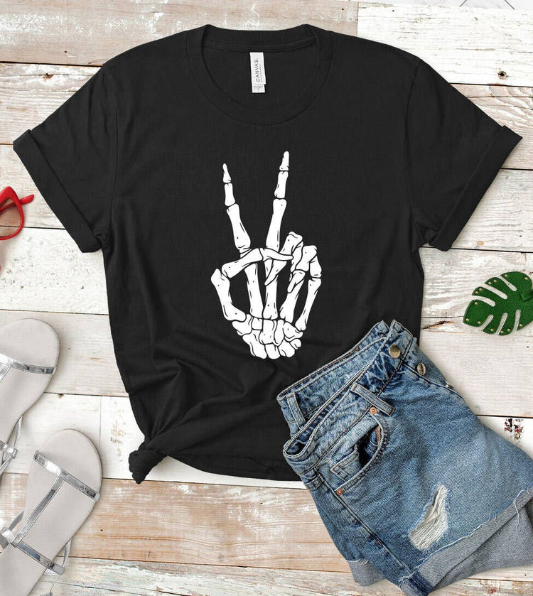 Skeleton Peace Sign - Halloween Cute Fun Gift T-Shirt