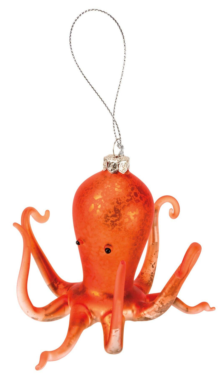 Glass Coral Octopus Ornament