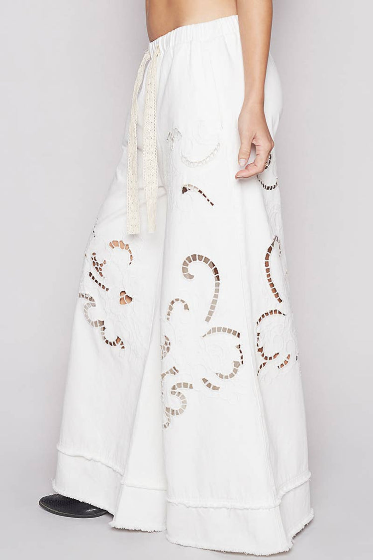 Vintage washing outseam woven twill wide pants