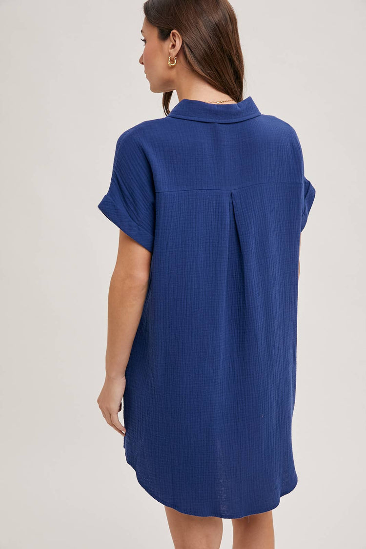 Button Up Shirt Dress With Pockets