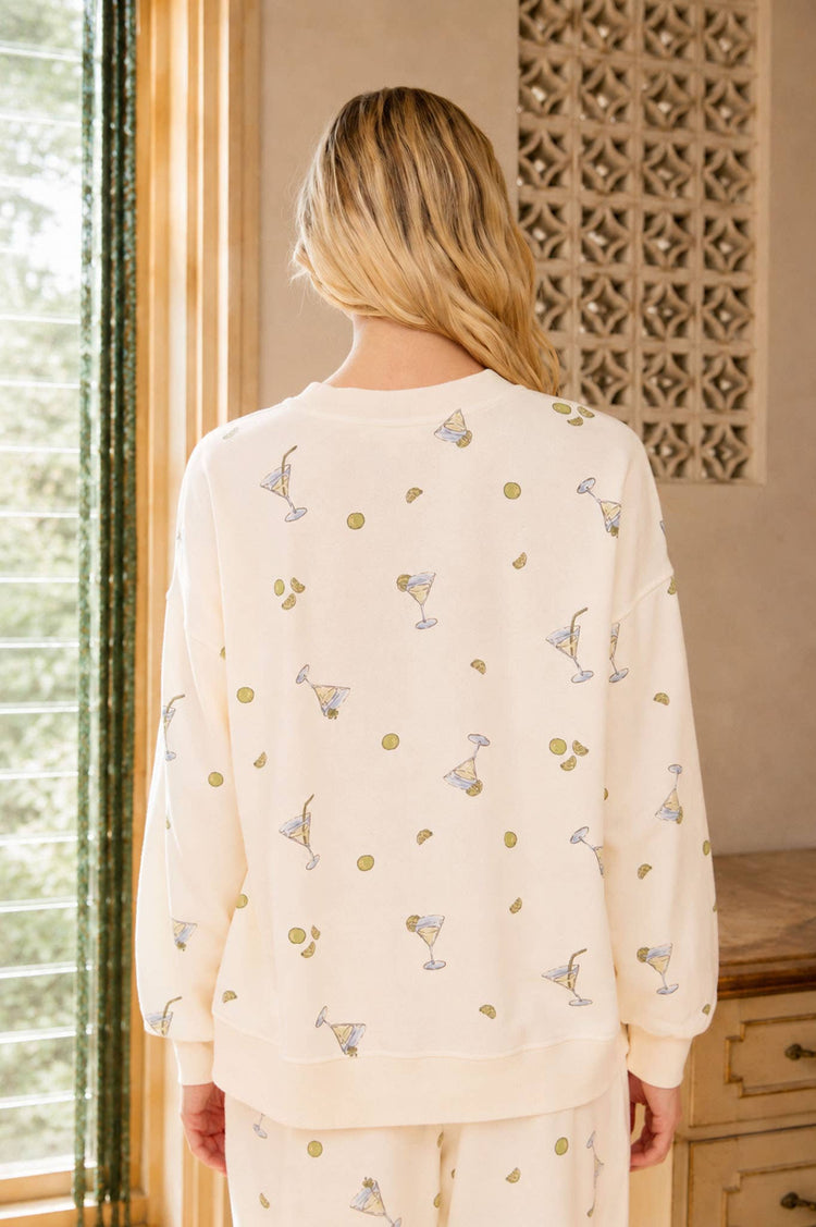 MARTINI MOTIF CREW NECK LONG SLEEVE KNIT TOP