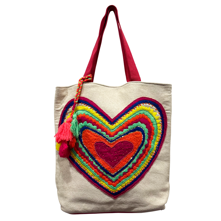 Heart Applique Design Pure Cotton Canvas Tote Bag for Women