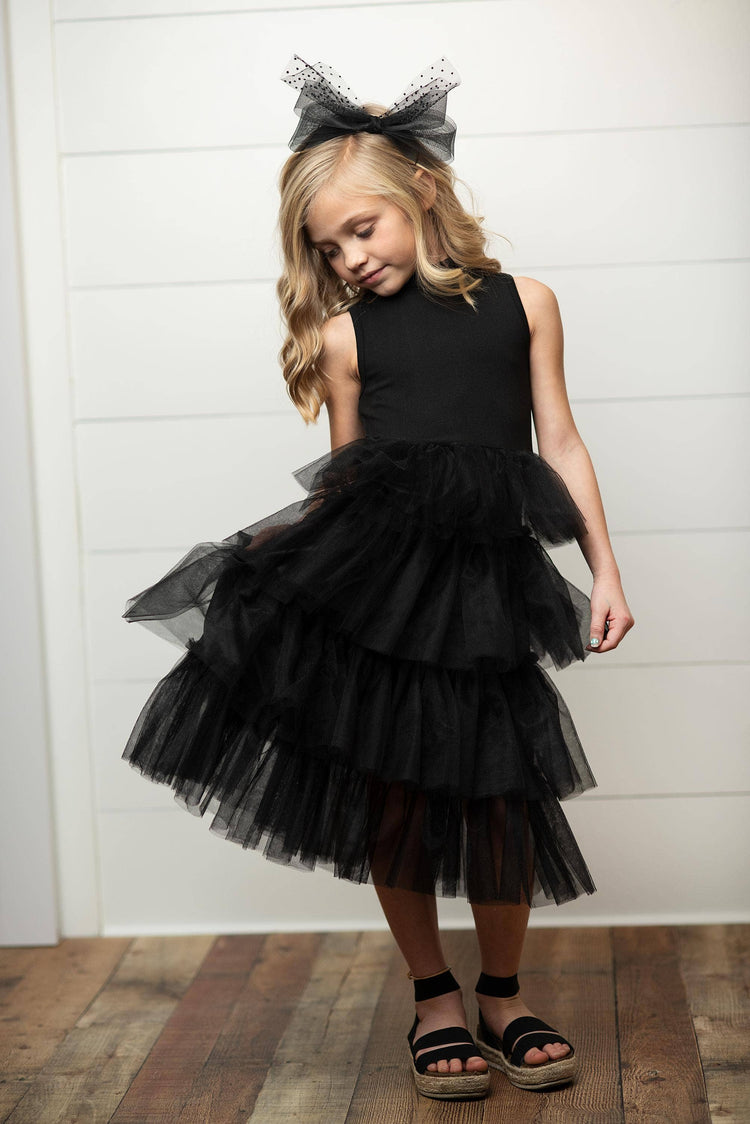 Kids Black Tiered Tulle Sleeveless Fancy Spring Summer Dress