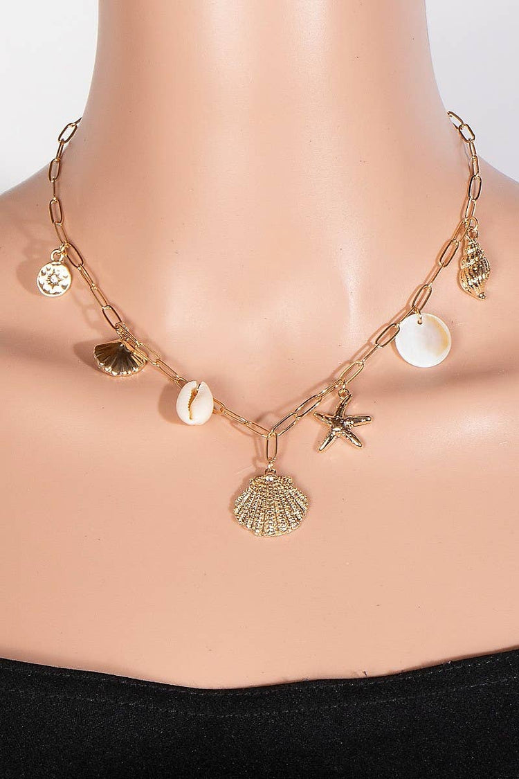 Mixed Sea Life Charms Chain Necklace