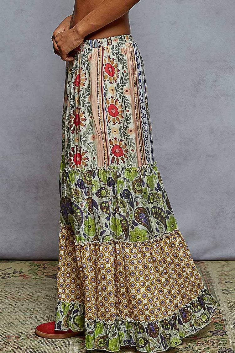 Various pattern printed woven wide fit pants