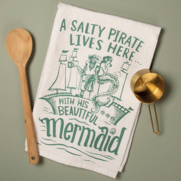 Salty Pirate His Beautiful Mermaid Kitchen Towel