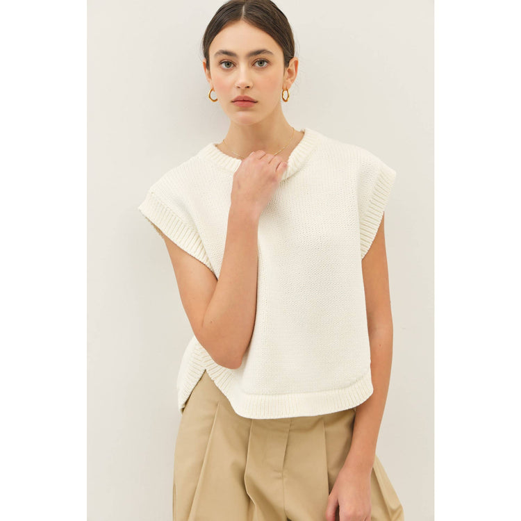 ROUND NECK HI-LO SWEATER VEST WITH SIDE BUTTONS
