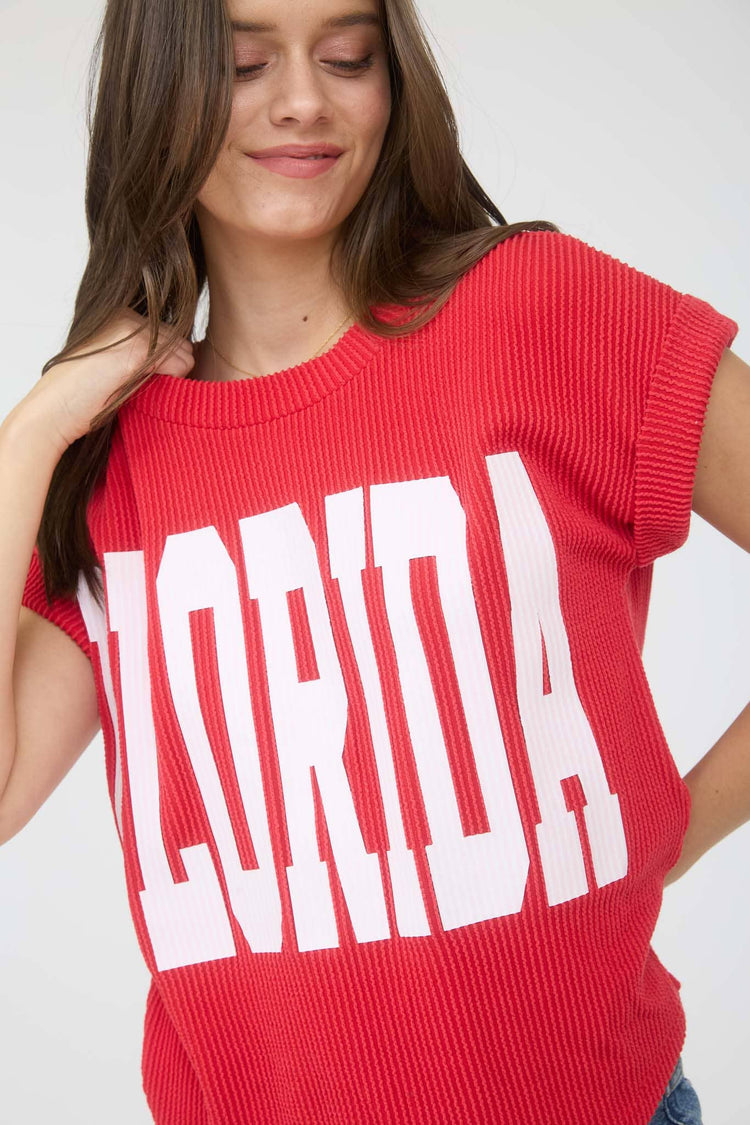 Florida Waffle Print Short Sleeve Top