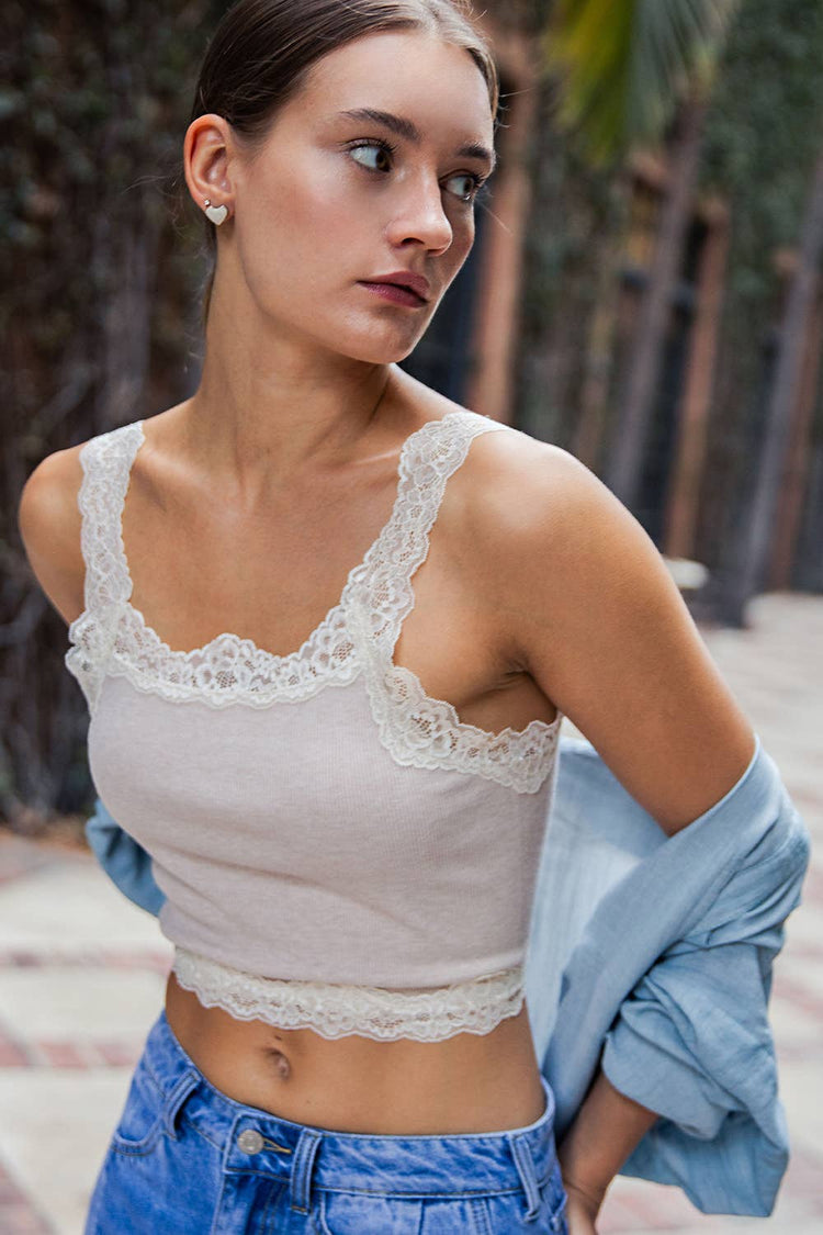 SLUB WITH LACE TANK TOP