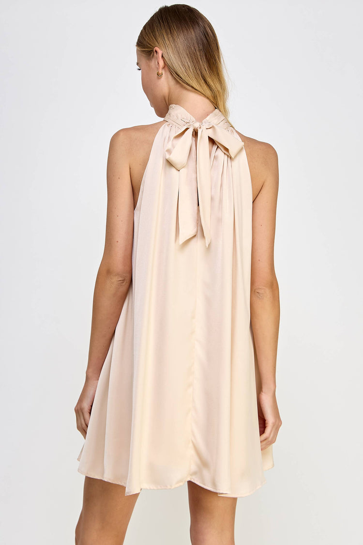 Mock Neck Halter Satin Mini Dress