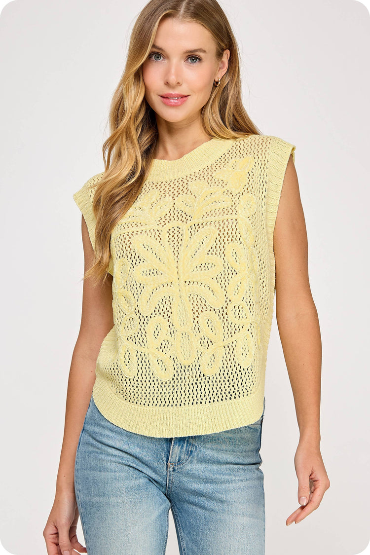 Embroidery Crochet Knit Vest Top