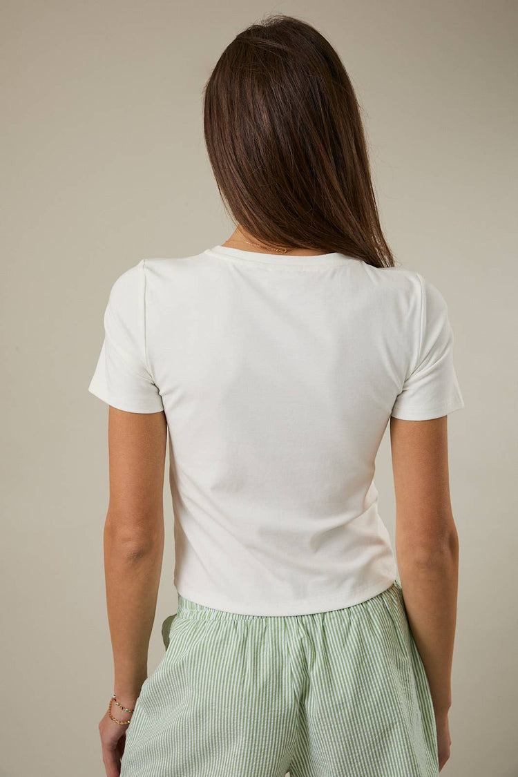 CREW NECK SHORT SLEEVE SPICY COCKTAIL EMBROIDERED T-SHIRT